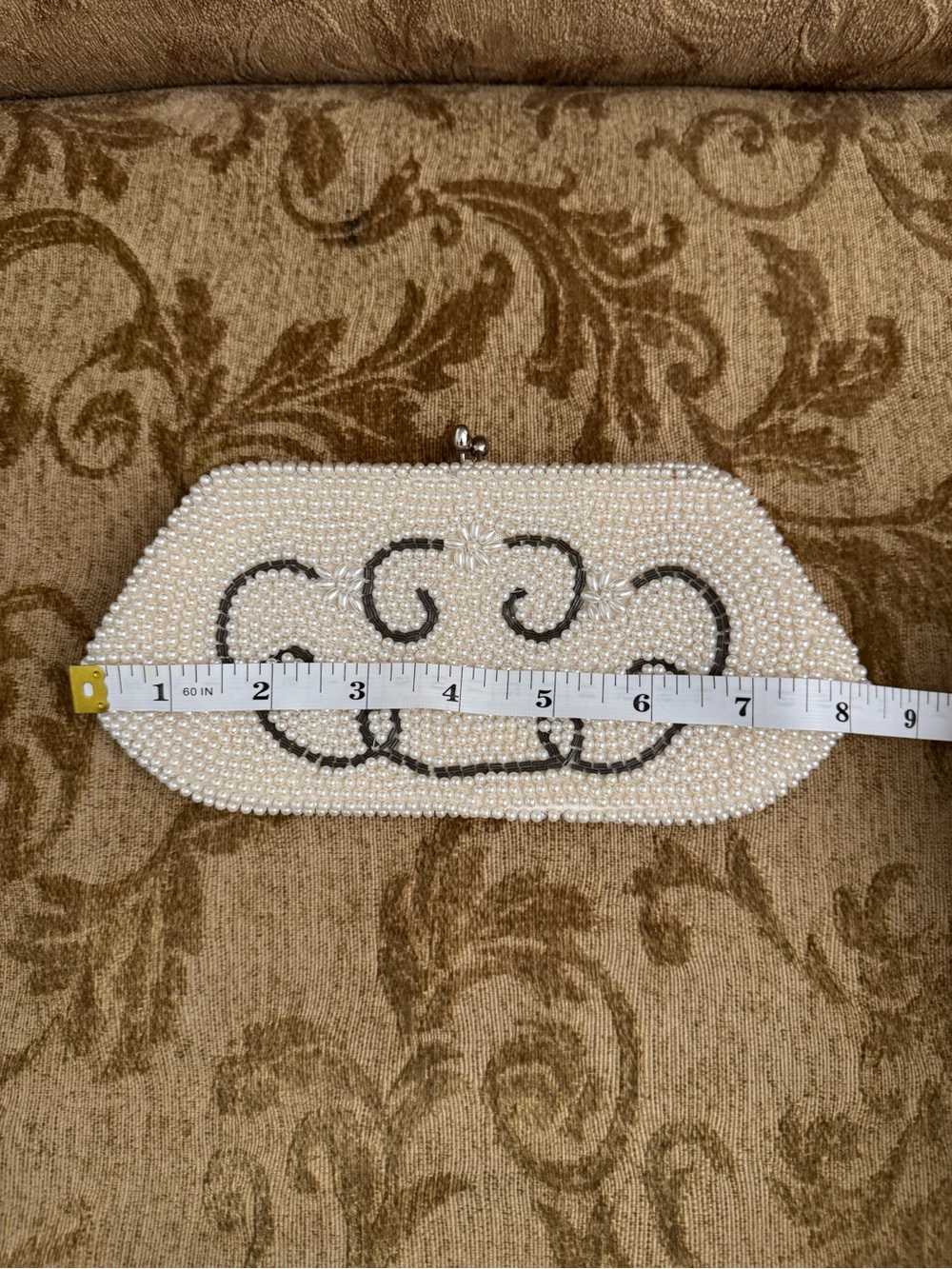 Vintage Pearl Beaded Evening Clutch - White color - Picture 8 of 9